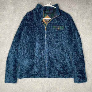 Pendleton Womens Deep Pile Full Zip Blue Sherpa Fleece Jacket Coat Size L